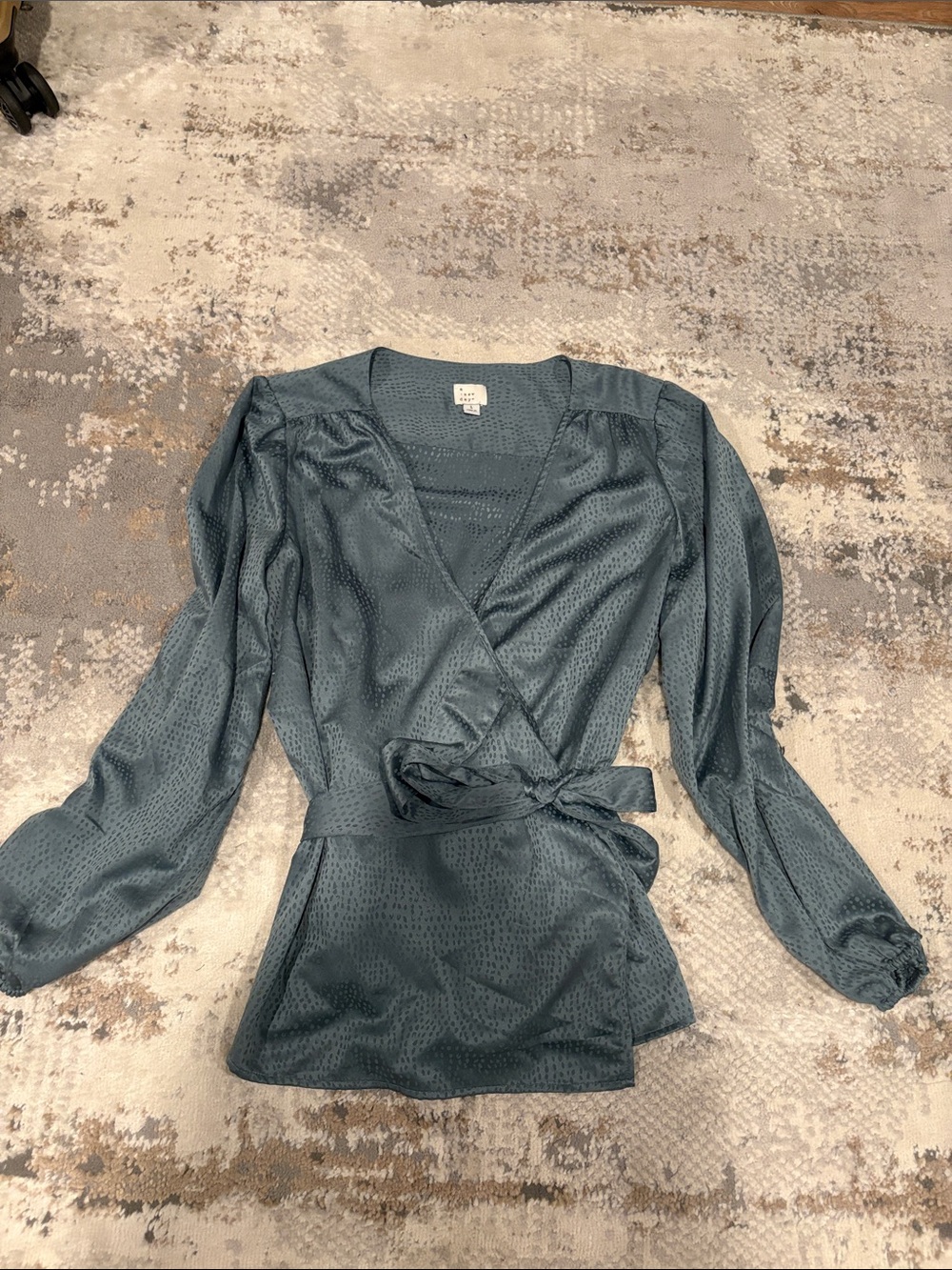 a new day Teal Wrap Blouse with Tie Waist
